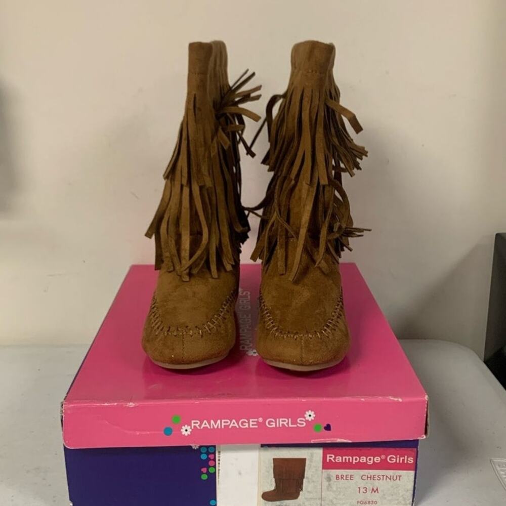 Rampage Girls Britt Fringe Boots For Little Kids Size 13M, Bree Chestnut - Picture 2 of 6